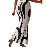 High Waisted Pencil Skirt Slimming Zebra Print Fishtail Design Comfortable Fit Perfect for Parti