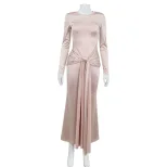Elegant Long Sleeve Waist Tie Maxi Dress Slim Fit Spring Style Chic Design Wholesale Availabilit