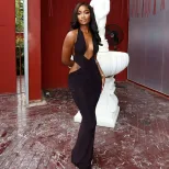 Sleek Backless Bodycon Dress Solid Color Ruffled Design Halter Neck Trendy Street Style for Part
