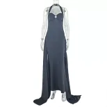 Solid Color Womens Bodycon Midi Dress Backless Halter Neck Ruched Design Elegant Evening Wear OE