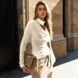 Lightweight Luxury Blouse Slim Fit Ruffled Neck Tie Detail Spring Fall Office Wear Wholesale Ava