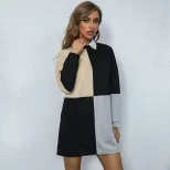 Color Block Long Sleeve Sweatshirt Dress Casual Style Comfortable Fit Autumn Fashion Wholesale A