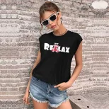 Womens Black Printed Short Sleeve T Shirt Summer Casual Style Trendy European and American Fashi