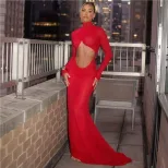 High Neck Long Sleeve Bodycon Dress Sexy Hollow Out Design Autumn Winter Fashion for Parties Who