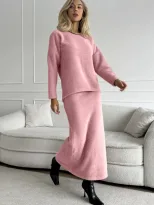 Elegant Soft Thick Round Neck Sweater and Mermaid Skirt Set Womens OL Style Autumn Winter Fashio