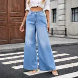 Wide Leg Denim Trousers Loose Fit Versatile Style Trendy Design Casual Wear for Women Wholesale