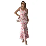 Floral Maxi Dress Sweet and Romantic Style Pink Color Perfect for Beach Vacations Wholesale Avai