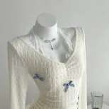 Lace Bow Tie Neck Long Sleeve T Shirt Slim Fit Elegant Design Comfortable Fabric Perfect for Cas