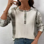 Casual Vintage Plaid Patchwork Top Textured Fabric Simple Design Autumn Style Wholesale Availabl