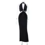 Sleeveless Deep V Neck Hollow Out Bodycon Dress Elegant Evening Gown for Women Perfect for Parti