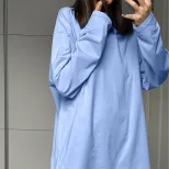 Womens Long Sleeve T Shirt Solid Color Oversized Fit 100 Cotton Casual Everyday Wear Wholesale A