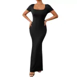 Elegant Square Neck Mermaid Maxi Dress for Women Summer Collection Slim Fit European and America