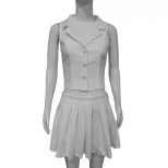 Summer Womens Suit Set Sleeveless Blazer with Lapel High Waisted Pleated Skirt Fashionable for C