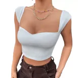 Slim Fit Square Neck Sleeveless T Shirt Trendy Design Short Length Soft Fabric Casual Wear for W