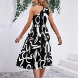 One Shoulder Dress Letter Print Casual Style Summer Fashion Wholesale Available fast shipping
