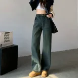水泥灰窄版阔腿牛仔裤女春季2024潮流百搭新款高腰显瘦宽松直筒裤