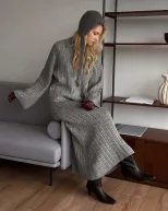 Womens Chunky Knit Sweater Set Solid Color Round Neck Loose Fit Includes Wide Leg Pants and Scar