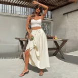 High Waisted Flared Maxi Skirt Lightweight Versatile Flattering Summer Vacation Beachwear Wholes