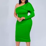 Plus Size Womens Dress Asymmetrical Neckline Solid Color Fashionable Bodycon Style Perfect for P