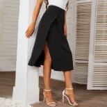 Knit Midi Skirt Elegant Split Design Versatile Solid Color Comfortable Fabric Spring Summer Casu