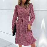 Leopard Print Long Sleeve Dress Casual Chic Round Neck Autumn Fashion Wholesale Available bulk o