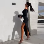 Off Shoulder Midi Dress Elegant Slim Fit Autumn Winter Fashionable Style Wholesale Available