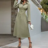 Womens Army Green Slim Fit Shirt Dress with Collar for Elegant Office Wear Low MOQ