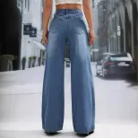 High Waisted Wide Leg Jeans Slim Fit Stylish Design Comfortable Fabric Casual Wear for Women Who