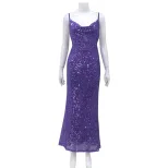 Elegant Mermaid Evening Dress Sexy Low Cut Backless Spaghetti Straps Sequin Detail Perfect for F