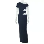 Asymmetrical One Shoulder Dress Solid Color Bodycon Fit Hollow Out Design Casual or Evening Wear