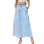High Waisted A Line Denim Skirt Flattering Fit Stylish Design Versatile for Casual or Dressy Occ