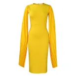 Elegant Womens Evening Dress Solid Color Round Neck Pleated Cape Perfect for Parties and Formal