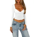 Slim Fit Long Sleeve Crop Top Solid Color Sexy Design Spring Summer Style Wholesale Available