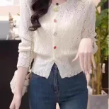 Womens Knitted Sweater Hollow Out Design Round Neck Long Sleeve Soft Fabric Spring Summer Casual Wear Wholesale
