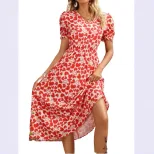 Floral V Neck Long Sleeve Dress Slim Fit Mid Length Elegant Style Perfect for Spring and Summer