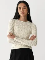 Lace Hollow Out Top Pearl Button Split Design Fitted Bell Sleeve Elegant Casual Wear for Women W
