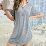 V Neck Short Sleeve Casual Dress Loose Fit Comfortable Versatile Summer Loungewear or Sleepwear