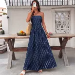 French Style Sleeveless Maxi Dress Polka Dot Design Elegant Vacation Wear Perfect for Summer Eve
