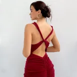 Backless Bodycon Maxi Dress Round Neck Cross Back Design Slim Fit Perfect for Parties and Evenin