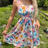 Summer Floral Print Midi Dress Colorful Design French Country Style Adjustable Straps Perfect fo