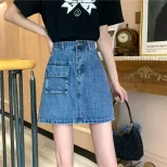 2022夏季新款高腰显瘦牛仔半身裙女复古学生短款网红A字包臀裙子