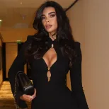 Sexy Womens Bodycon Dress Round Neck Long Sleeve Hollow Chest Design Stylish Metallic Accents Hi