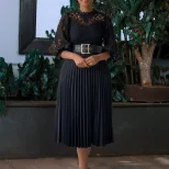 Plus Size Lace Hollow Out Pleated Dress Fashionable Elegant Sexy Perfect for Parties and Special