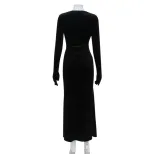 Elegant Deep V Neck Velvet Mermaid Dress with Waist Cinching French Style Sexy Fit Includes Glov