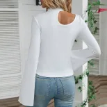 Slim Fit Long Sleeve Hollow Out Bell Sleeve T Shirt Elegant Design Autumn Winter Fashion Wholesa