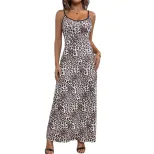 Leopard Print Maxi Dress Bodycon Fit Spaghetti Straps Trendy Design Perfect for Summer Parties W