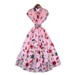 Polo Neck Short Sleeve Dress for Women Slim Fit Waist Design Floral Print Summer Casual Wear