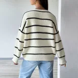 Womens Loose Fit Striped Knit Cardigan V Neck Long Sleeve Soft Fabric Spring Summer Fashion Whol