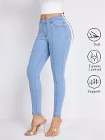 High Waisted Slim Fit Blue Denim Jeans Womens Casual Style Perfect for Everyday Wear Wholesale A