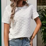 Casual White Textured Top for Women Summer Style European and American Fashion Wholesale Availab